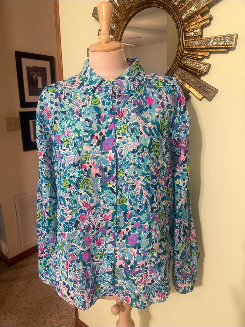 Lilly Pulitzer Floral Button-Down in Blue, Pink & Green